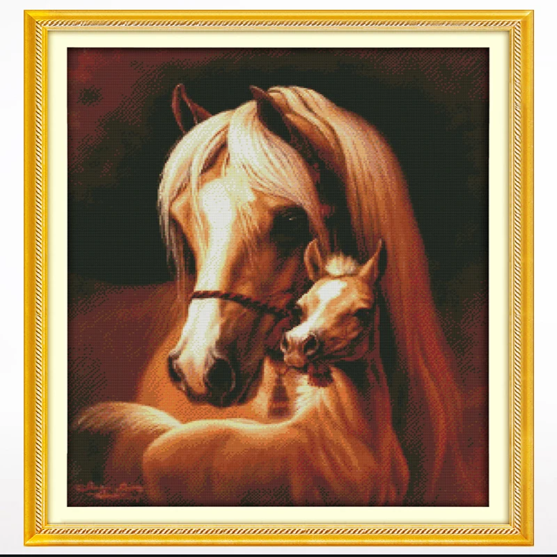 Deep love of the horse mother and her baby NKF cross-stitch kit living room bedroom hanging picture, 11CT/14CT cross-stitch