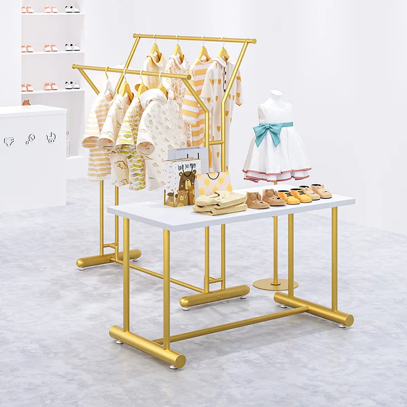 

Children's clothing store middle display rack, golden Nakajima double-row display rack, children's clothes hanging hangers