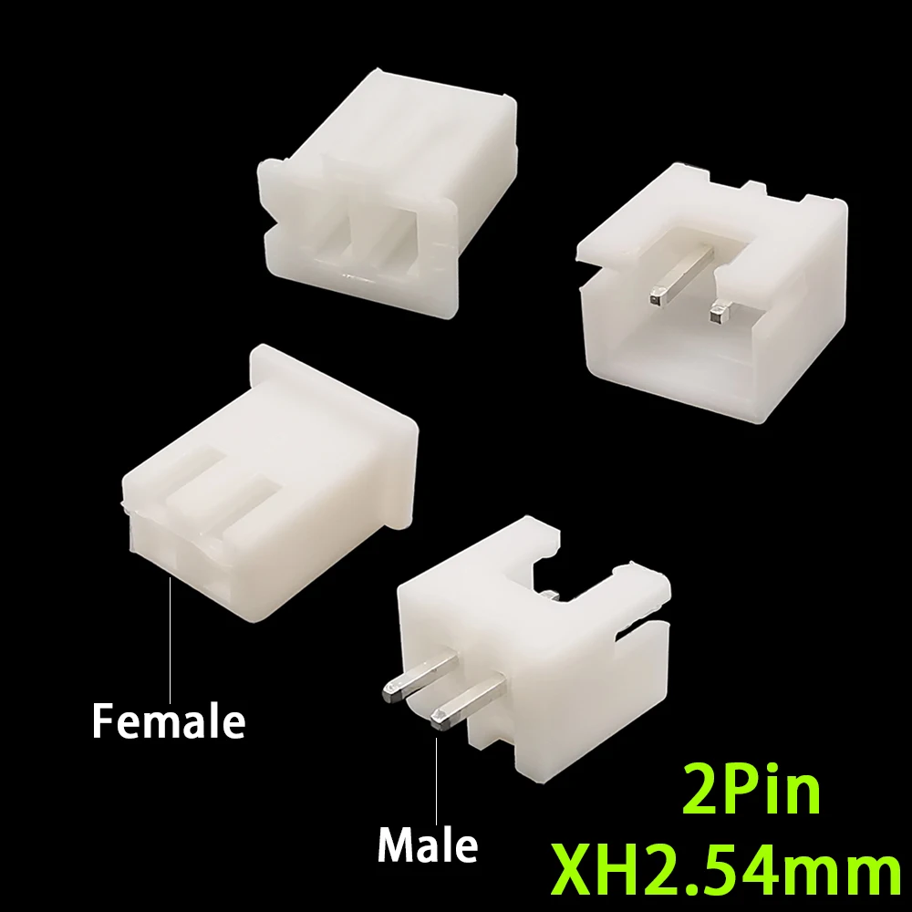 100Pcs JST XH2.54 2Pin Male Female Material PCB Connector Leads Pin Header Housing XH2.54mm Straight Needle Plug Plastic Shell