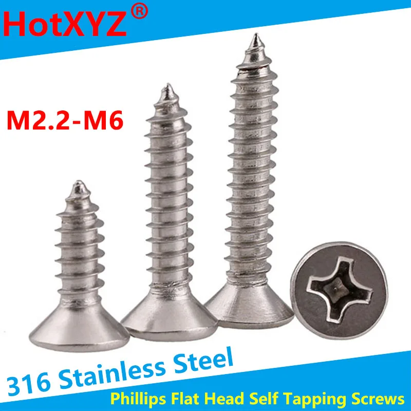 Cross Countersunk Head Long Self Tapping Screw M2M2.2M2.6M3M4M5M6 Phillips Flat Head KA Long Wood Screw 316 Stainless steel