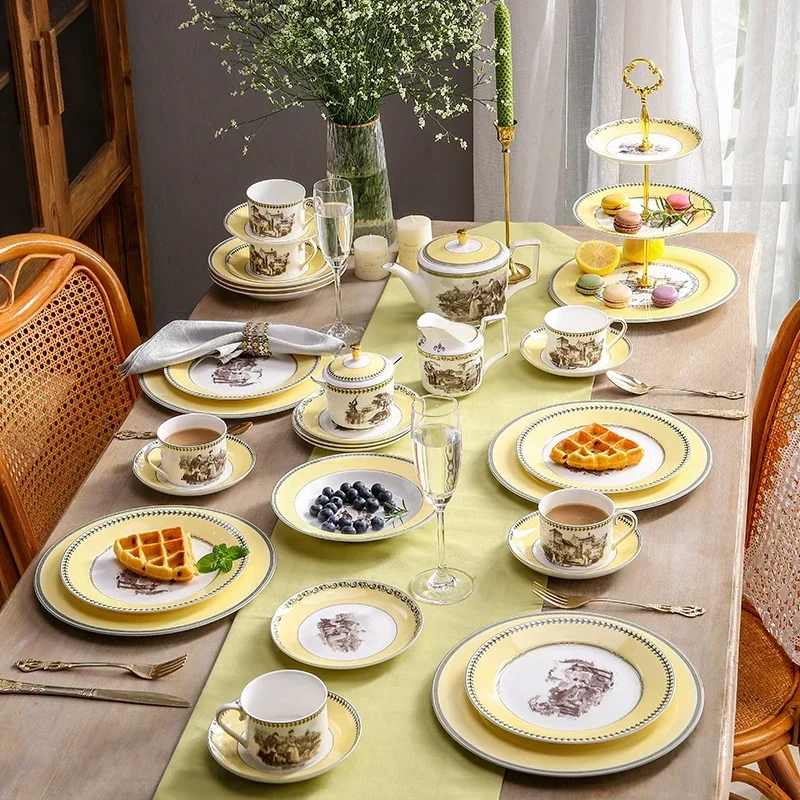 Nordic retro European tableware porcelain plates cups saucers pots high-end luxury sets creative home gifts