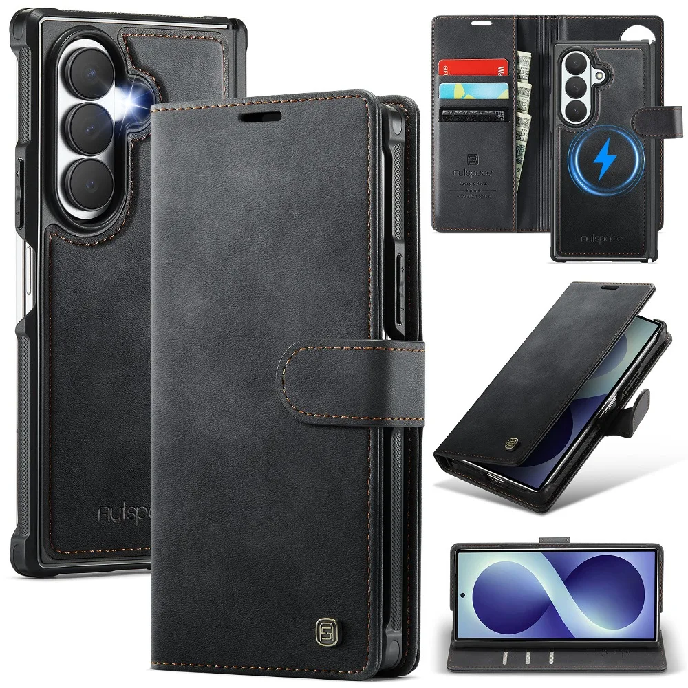 Fashion Solid Color Leather Magnetic Flip Cover for Samsung Galaxy Z Fold8 Ultra with Built-in Cash Slots & Card Slots