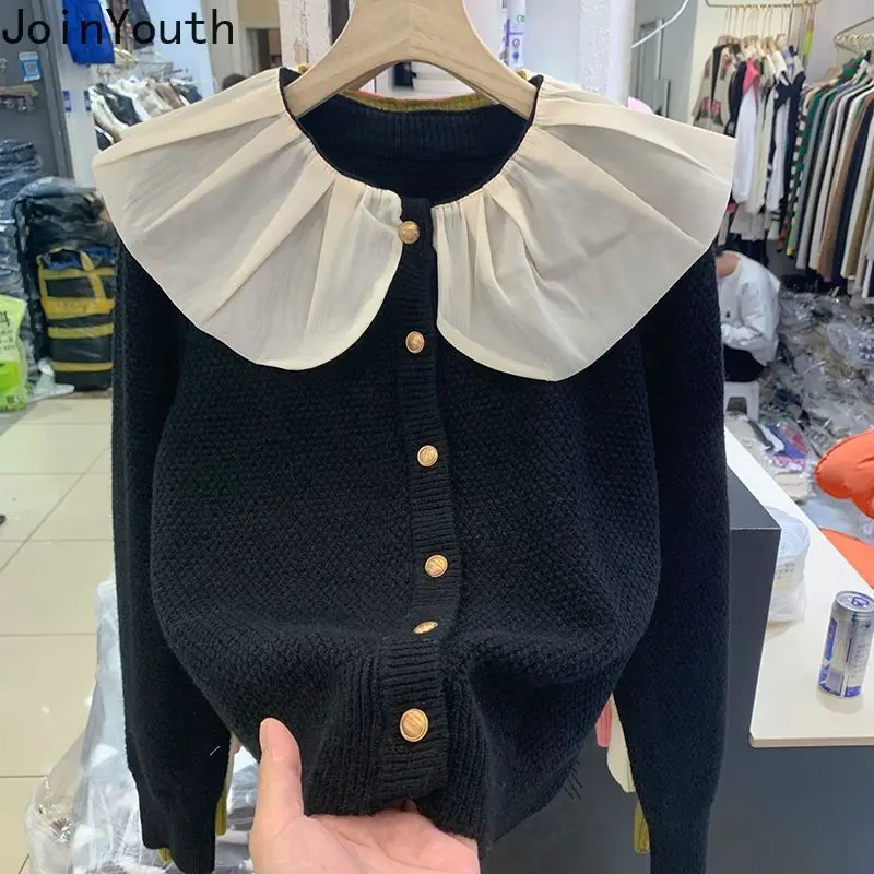 2023 donne Cardigan giacche Sueter Mujer dolce Peter Pan collare allentato Pull Femme moda coreano autunno inverno maglione lavorato a maglia top