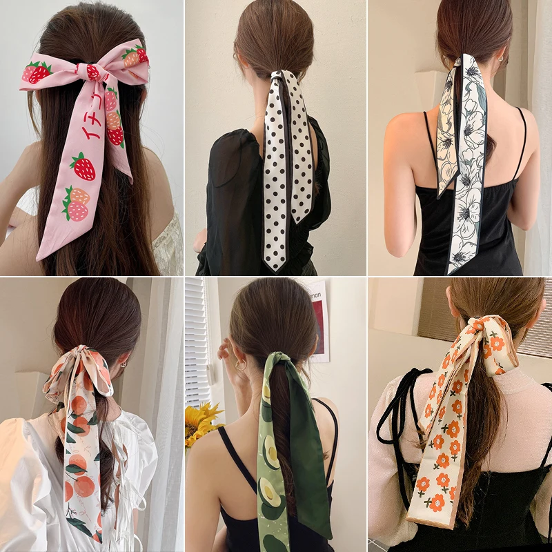 Mode Druck Brief Haar Bänder Französisch Elegante Lange Stirnband Tasche Strap Zubehör Mädchen Bogen Knoten Lange Haar Schal Haarband – Detail 1