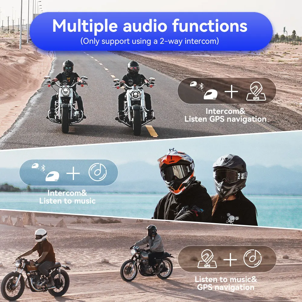 Lexin GTX citofono per moto Bluetooth per cuffie per casco, interfono di supporto e ascolto di musica, in una volta 10 Riders 2000m