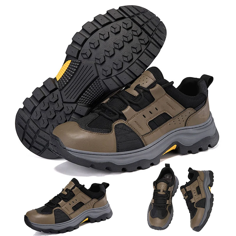 

Retro Men's Genuine Leather Motorcycle Boots Dad Shoes Thick Sole Hiking Boots Work Shoes Soft Outdoor Walking Sneakers