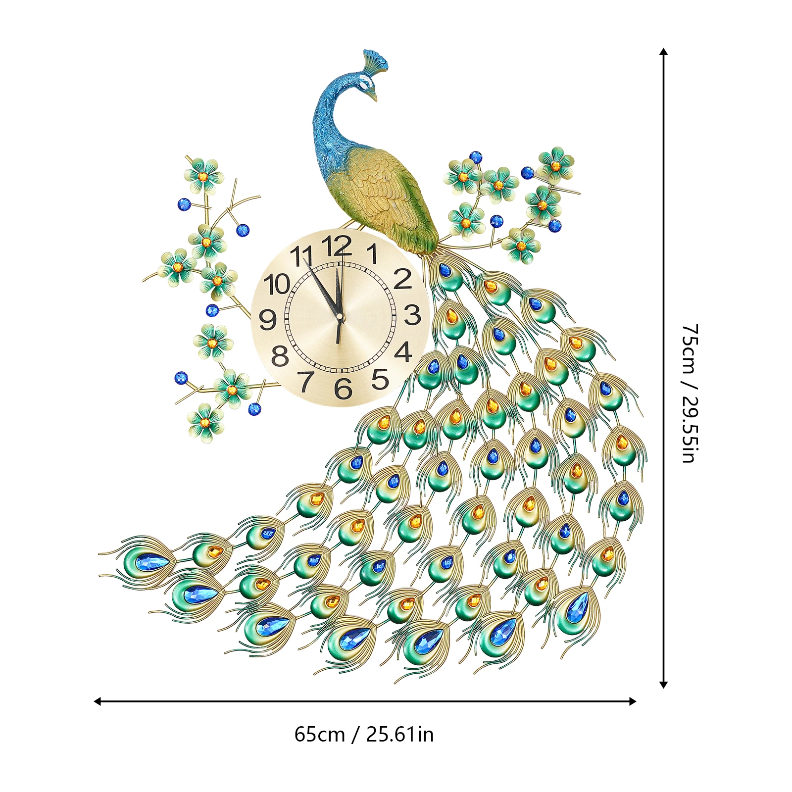 Imagem -06 - Relógio de Parede de Pavão para Sala de Estar Relógio de Metal Grande 3d Decoração de Arte Silenciosa 826 in