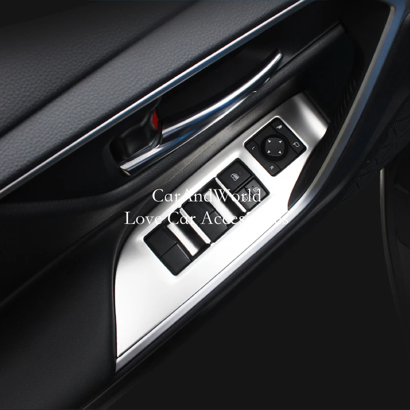 

Car Door Armrest Panel Cover Interior Window Glass Lift Switch Button Trims For Toyota RAV4 LHD 2019-2025 ABS Chrome Accessories