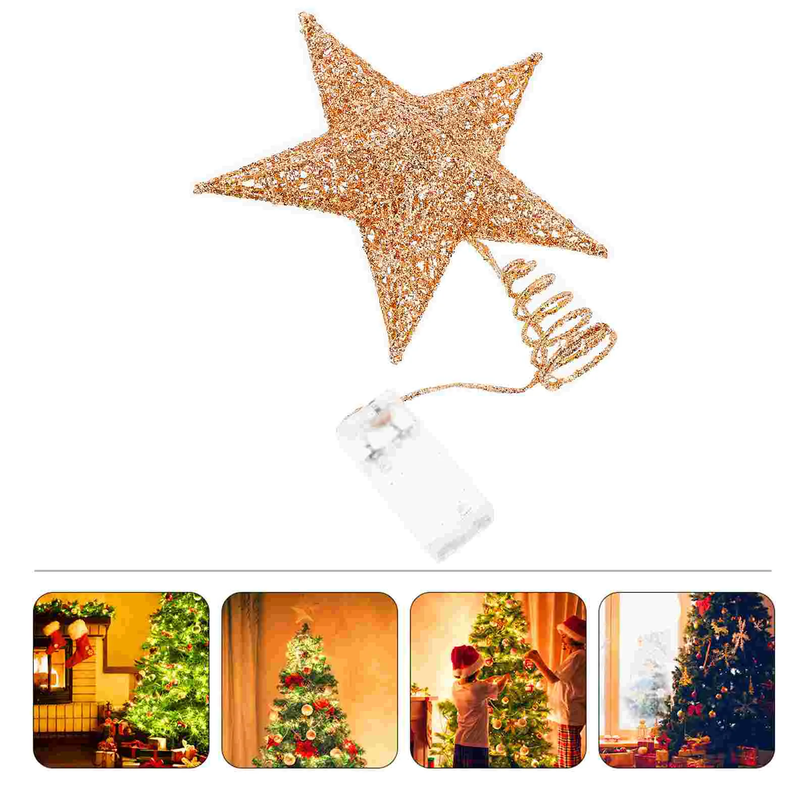 

Christmas Tree Top Star Glittered Topper Unique Toppers Decorations Xmas Light Five-pointed Luminous Winter