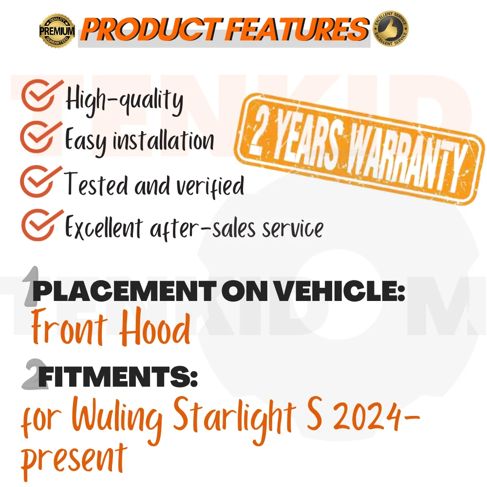 Front Hood Struts for Wuling Starlight S 2024-present Shock Lift Supports Bonnet Gas Dampers Springs No-Drill