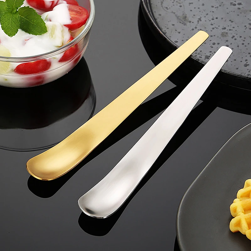 Creative Long Handle Flat Head Spoon Stainless Steel Coffee Spoon Cake Dessert Spoon Icecream Tea Tiny Stirring Spoons Tableware