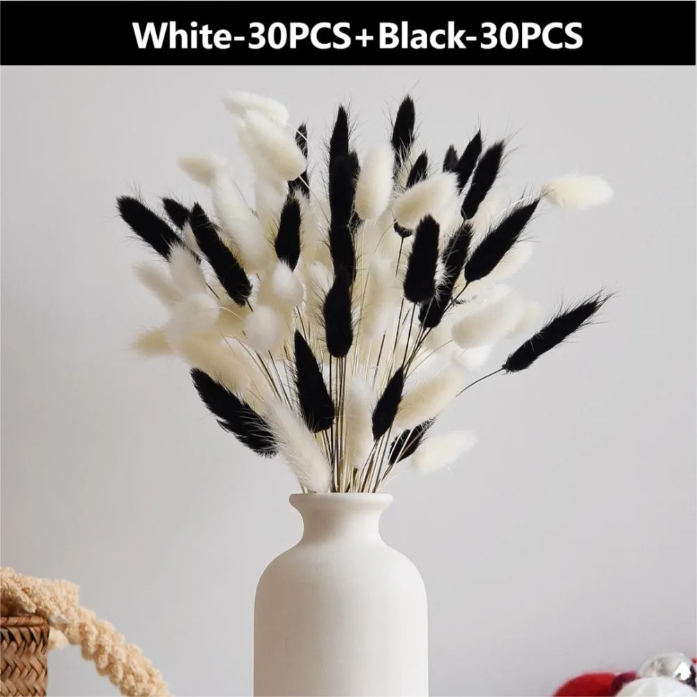 60 Stück getrocknete Blumen, Kaninchen, Hasenschwänze, Grasmischung, Blumensträuße, Hochzeit, Party, Dekoration, natürlich, flauschig, Lagurus Ovatus, Boho, Heimdekoration – Detail 12