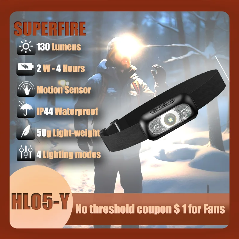 

SUPERFIRE HL05-Y Mini LED Headlamp Sensor Torch USB Rechargeable Headlight for Outdoor Camping Fishing Head Flashlight Lantern