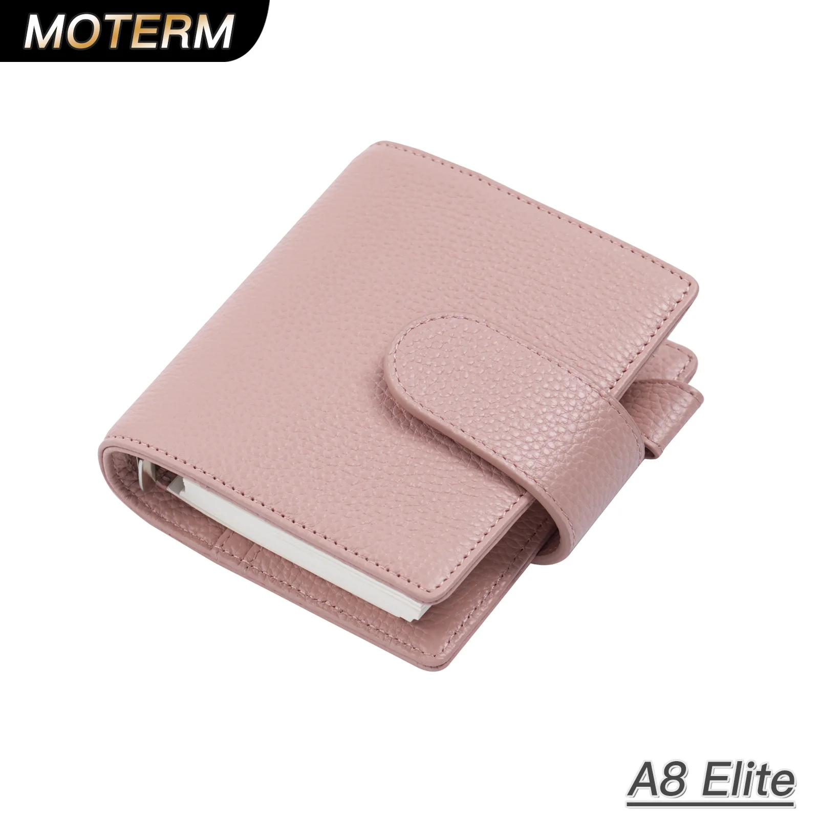 Moterm A8/M5 Size Elite Rings Planner Cover with 19 mm Binder Pebbled Grain Leather Organizer Mini Notebook Journal Diary Wallet
