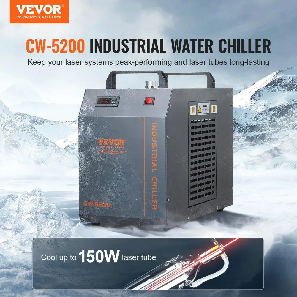 Industrial Water Chiller CW5200 Cooling System Builtin Compressor 7L Tank 13Lmin Max Flow Rate for co2  Engraving Machine