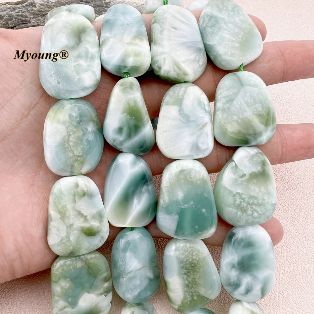 Large Freeform Natural Green Angelite Stone Slice Pendant Beads MY230859