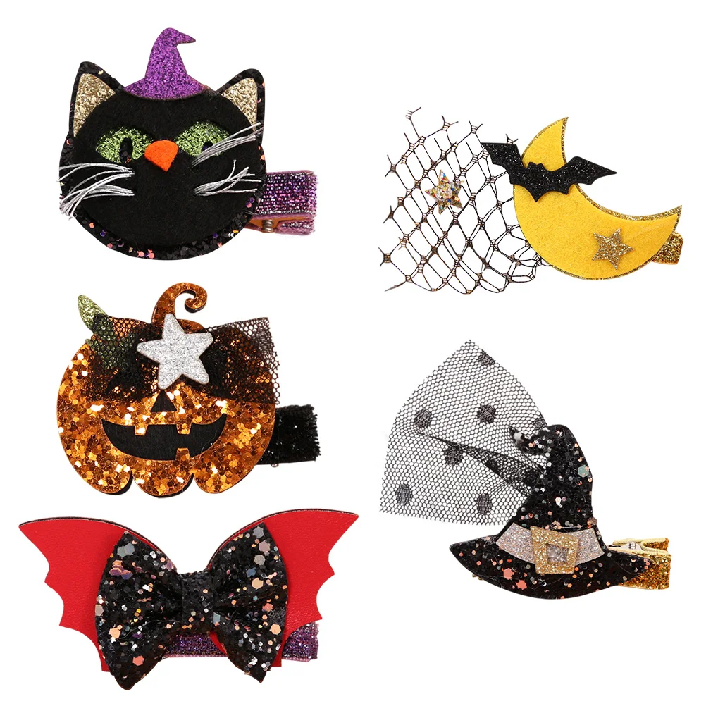 

5 Pcs Clips Girls Kids Non woven Bows Lightweight Hair Clips Durable Comfortable Girls Kids Hair Accessories Halloween Party