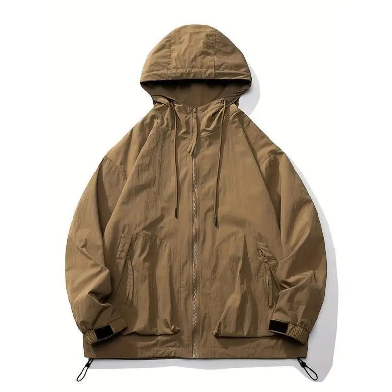 

Men's Long Sve Nylon Jaet Hooded Sle Casual Faionable Waist-Cinching Design ort Length V-Ne Suitable for Middle-...