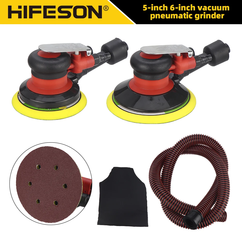 

HIFESON Pneumatic Sander Polishing Machine Air Polisher 5inch 6inch Set With Sandpapers 125mm/150mm Eccentric 5mm Machine