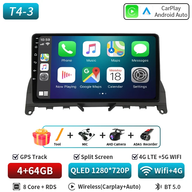 9 "Android 16 Carplay Auto Voor Mercedes Benz C Klasse 3 W204 S204 2006 2007 2008 2009 - 2011 multimedia Stereo Speler GPS WIFI 5G
