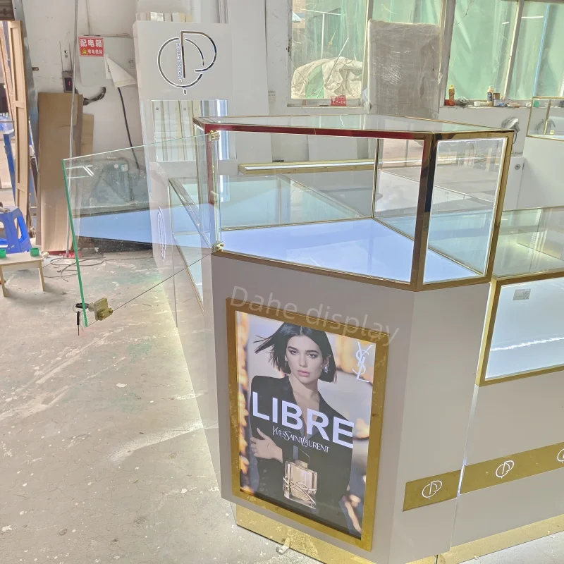 Custom. Factory Custom Cosmetic Store Furniture Perfume Showcase Display Cabinet with Lighting Luxury Perfume Kiosk Design