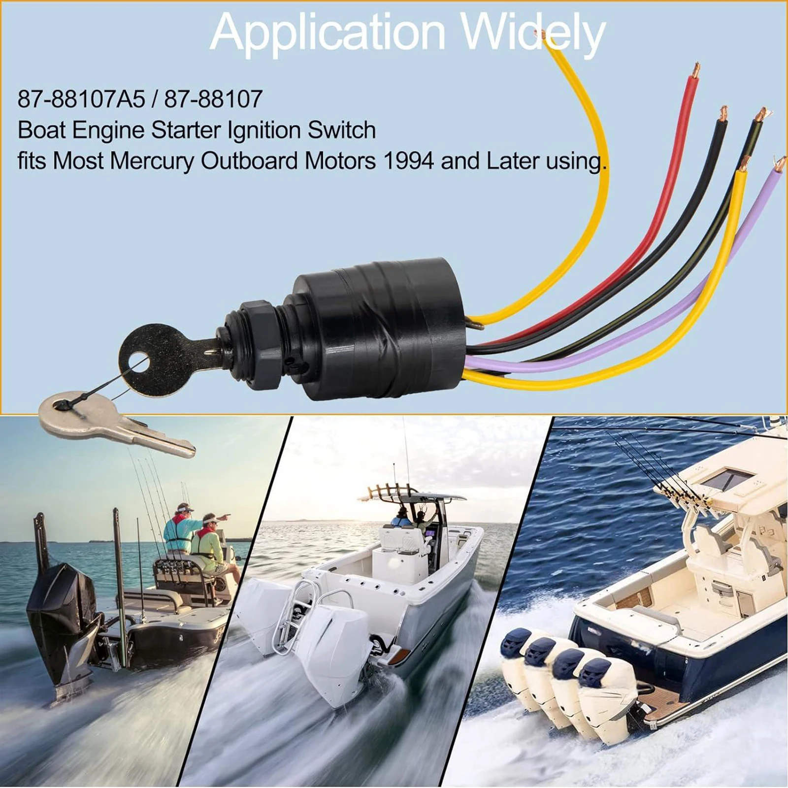 

12V Marine Boat Ignition Switch with Key for Mercury Outboard 1994 20mm Thread Diameter Construction Off-Ignition-Start Function