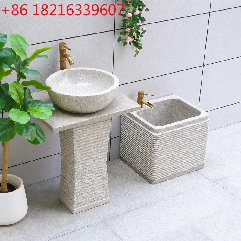YAO Outdoor Stone Wash Basin Pillar Courtyard Garden Pool Balcony Home Art Marble Sink