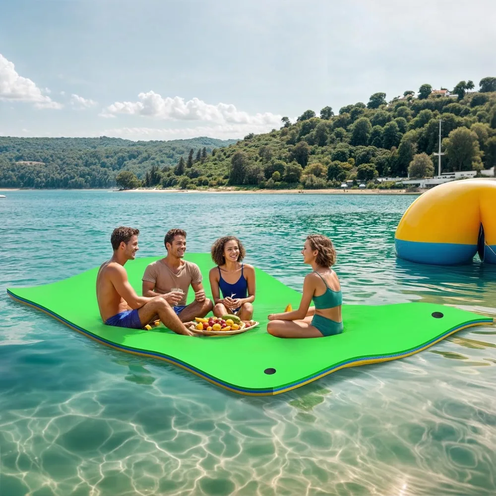 

9' X 6' Floating Water Mat with Storage Straps, Lily Pad Floating Mat for Outdoor Water Activities, 3-Layer XPE Foam Water Mat