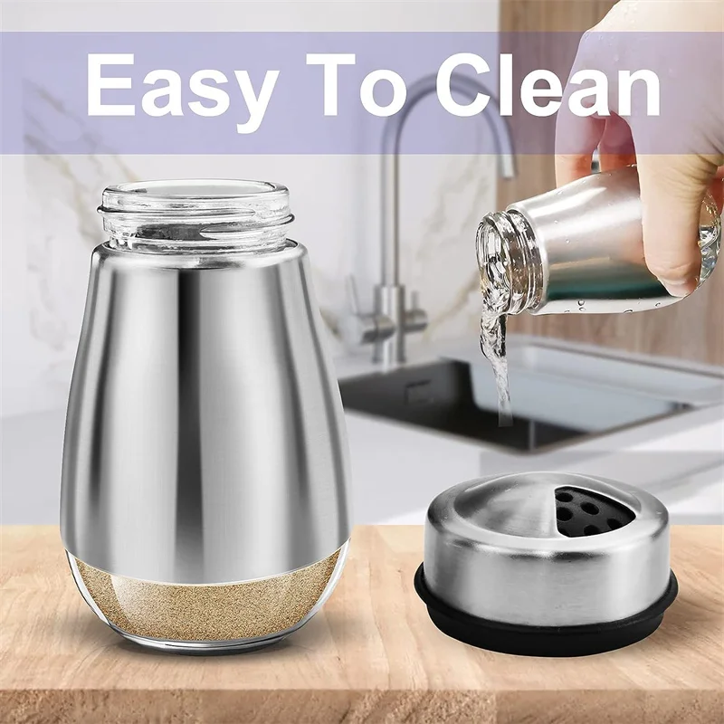 Stainless Steel Glass Bottom Salt and Pepper Seasoning Shaker Spice Dispenser Pepper Shaker BBQ Kitchen Gadgets Salt Containeri