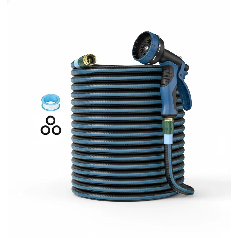 

Heavy Duty 100ft Garden Hose - Kink-Resistant, Leak-Proof with 10-Function Nozzle for Outdoor Cleaning