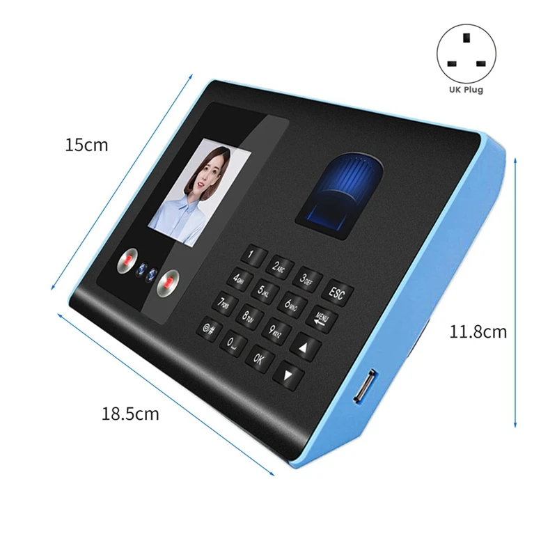 Fingerprint Password Checking-In Recorder, Smart Attchime Machine, Reconhecimento Facial, Voice Prompt, Durable, fácil de usar, UK Plug