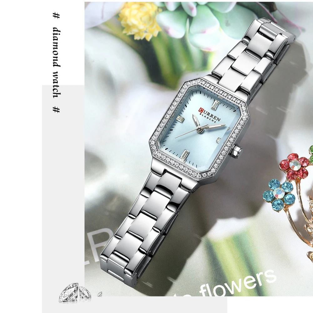 Curren 9102 นาฬิกาผู้หญิงแฟชั่นแถบเหล็กหรูหรานาฬิกาเพชรฝังนาฬิกากันน้ําสําหรับผู้หญิง Montres Femmes