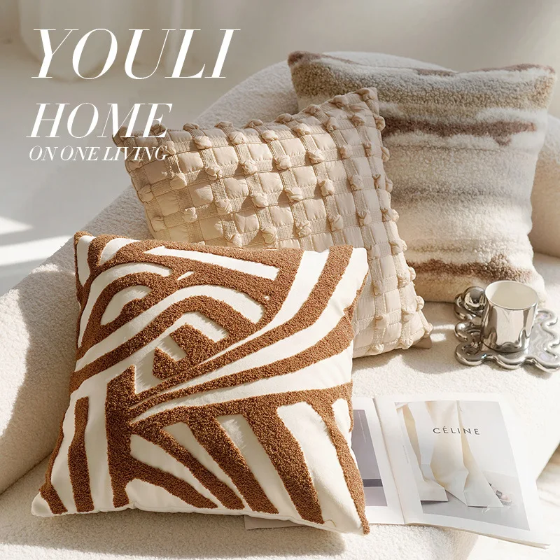 45x45CM Retro Style Knotted Throw Pillow Cover Cream Simple Stamping Waist Cushion Cover Decor Home Decorative Pillowcase