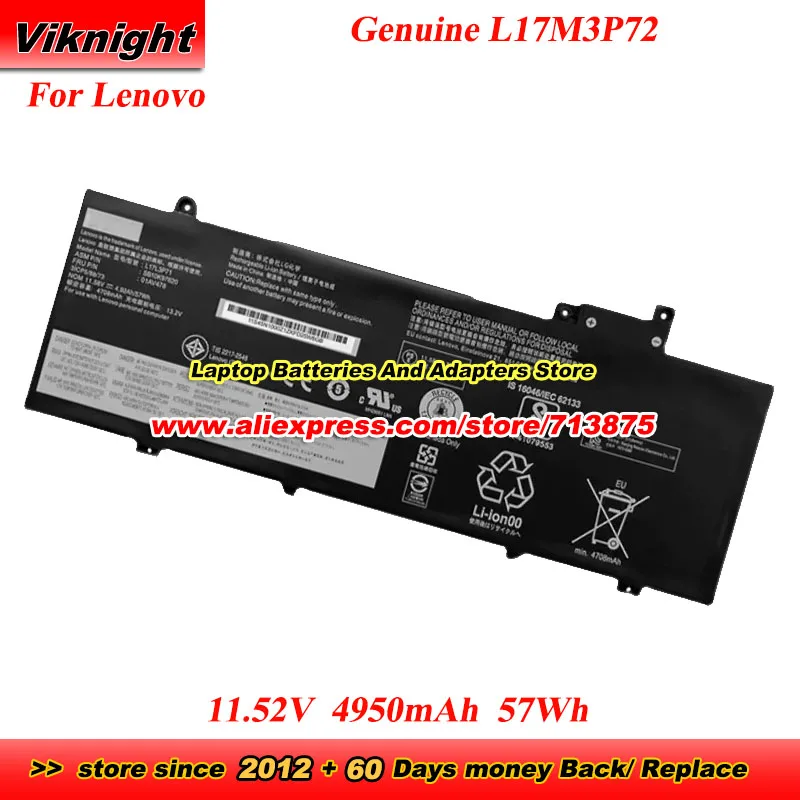 

Genuine L17M3P72 Battery for Lenovo ThinkPad T480s Laptop 01AV480 SB10K97622 11.52V 4950mAh 57Wh