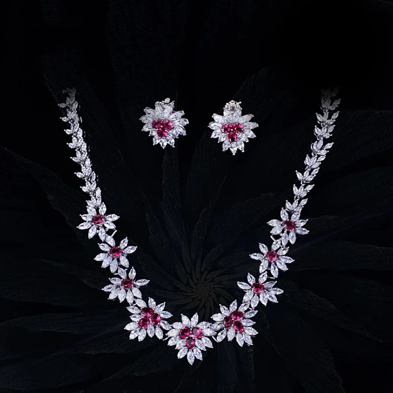 

Cubic Zirconia CZ Bridal Jewelry Sets For Women Luxury Saudi Indian Necklace Earring Sets For Wedding Bride Pendant Necklace Set