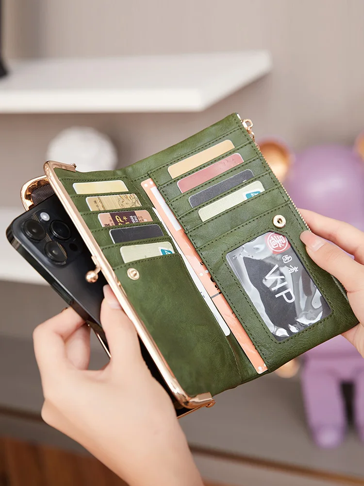 Women RFID Anti-theft Wallet  Ladies Zipper Long Wallet Large Capacity PU Leather  Fashion Retro Clutch Waterproof Purse