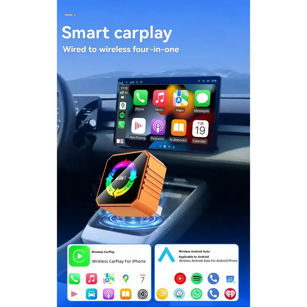 

ABKQ-Wireless Carplay Adapter 4In1 Ai Box Dongle BT+ WIFI Airplay/Mirror Link/Android Auto/Wired Carplay To Wireless