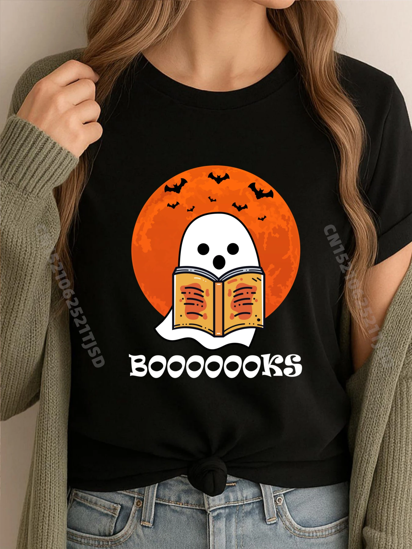 

Booooooks Boo Read Books Хэллоуин Хлопковые футболки с рисунком Винтажные футболки Веганские
