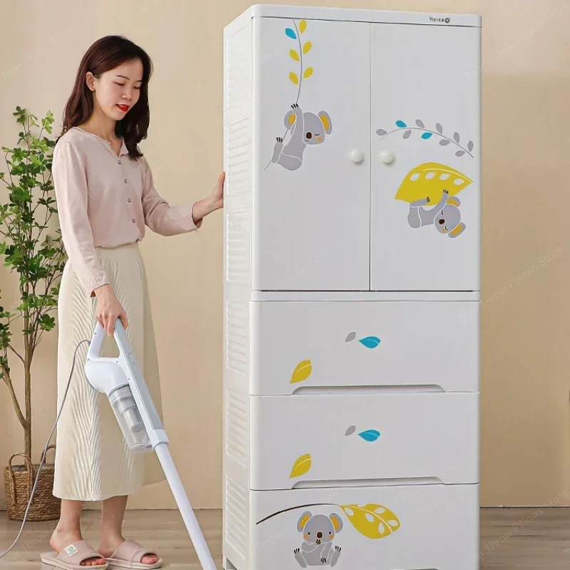 Storage Organizer Children Wardrobes Rack Portable Mobile Plastic Children Wardrobes Closet Szafa Na Ubrania Furniture MR50CW