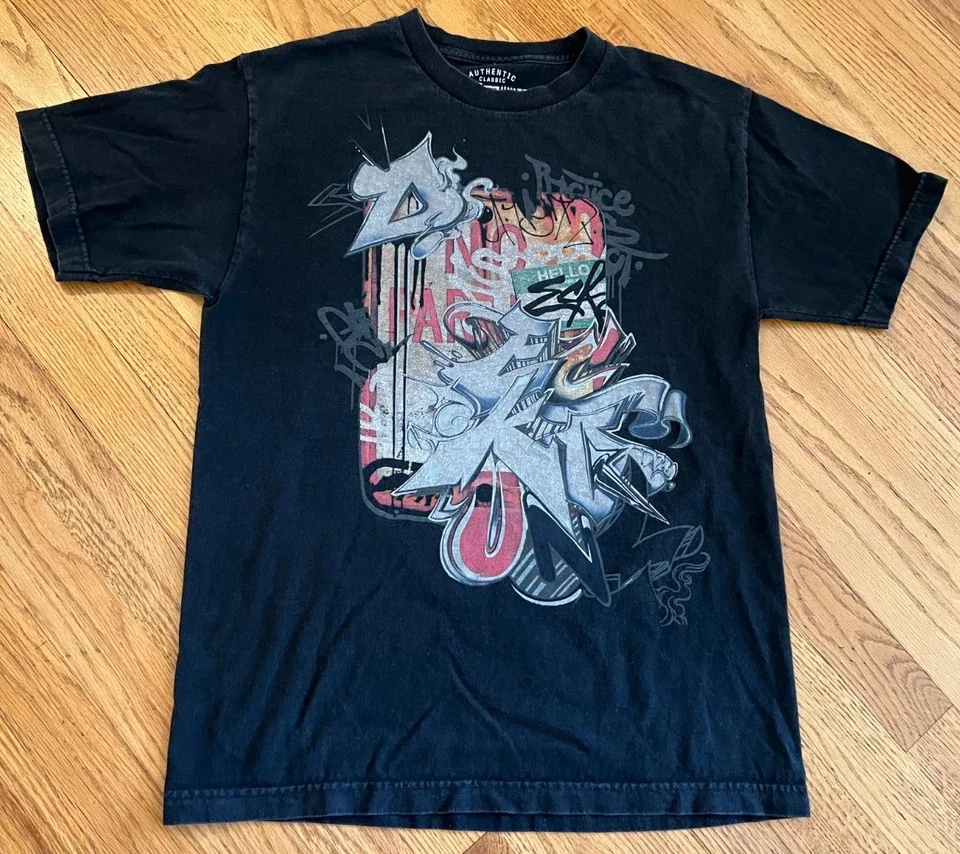 Red Blue Splash-ink Ecko Art Mens T-Shirt Gothic Graffiti Trend Short Sleeved American Retro Hip-Hop Punk Street Wear