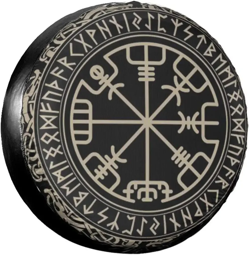 Magical Design Norse Runes Compass Print Spare Tire Cover Waterproof Universal Wheel Cover Dust-Proof Tire Wheel Protector 14