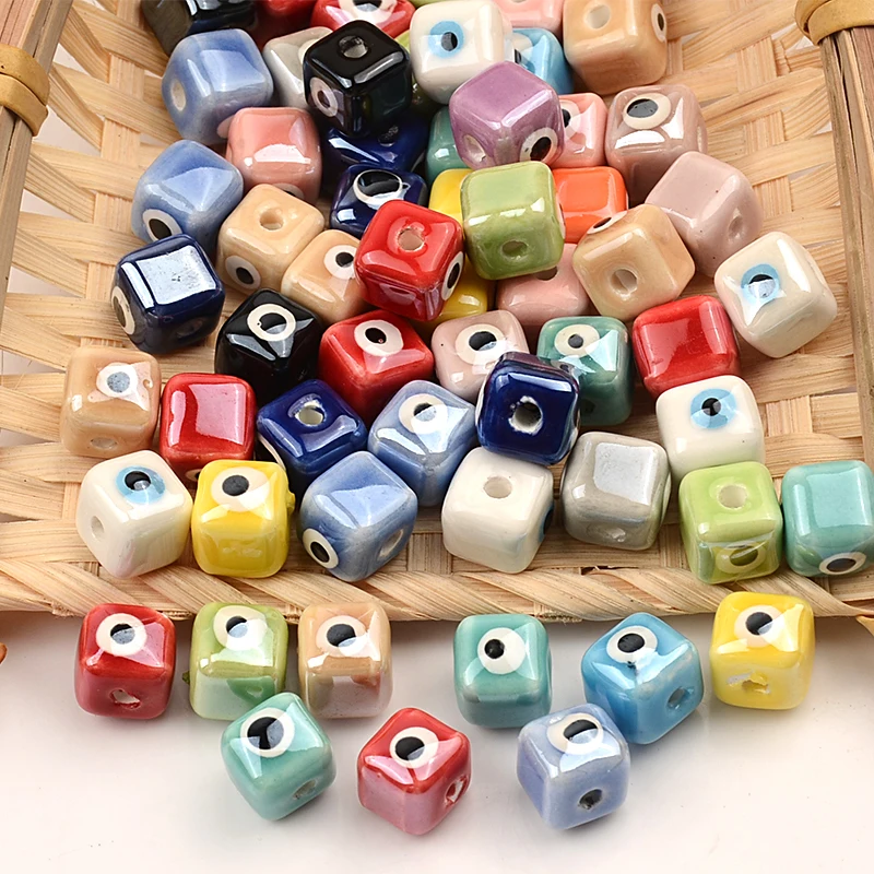 8mm Cube Shape Ceramic Beads Evil Square Eye Beads Beads For Jewelry Making Bracelet Necklace Charms