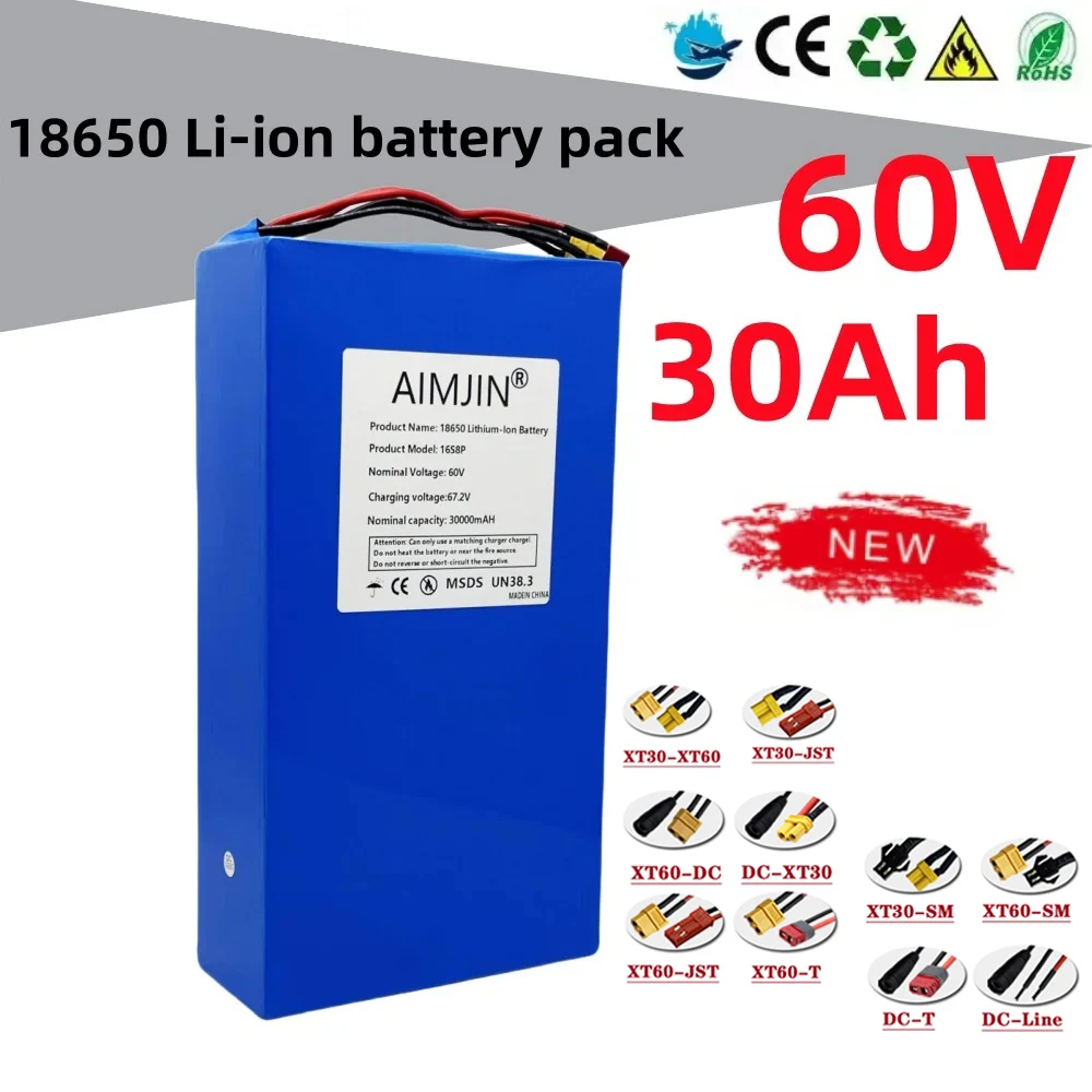 

Литиевая батарея 67.2В со встроенной BMS, аккумулятор 60В 3000мАч, высокомощный аккумуляторный блок 16S8P 2000Вт