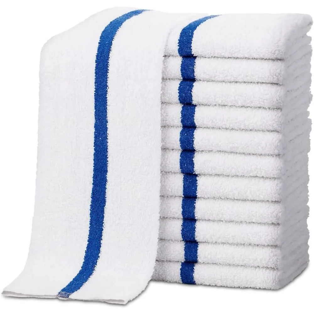 

Pack of 36 Cotton Bar Mop Towels 16x19 Highly Absorbent Quick Dry Kitchen Dishcloths Blue Stripe for Restaurant Home