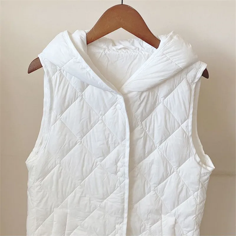

2026 New Light Thin Waistcoat Women Hooded Sleeveless Jacket Fashion Solid Color Mid-Length Vest Female Tops Loose Outwear T1599