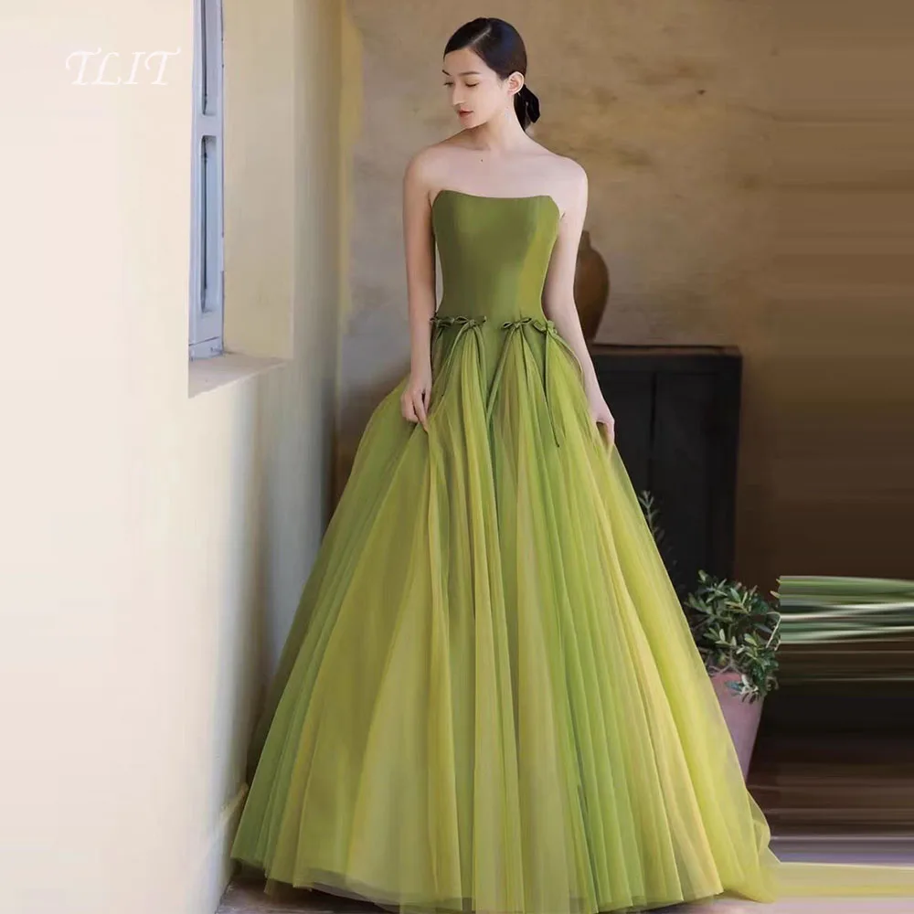 

TLIT Fairy Color Block Silk Tulle A-Line Evening Dress Korea Wedding Dress Photo Shoot Strapless Sleeveles Prom Gowns Customized
