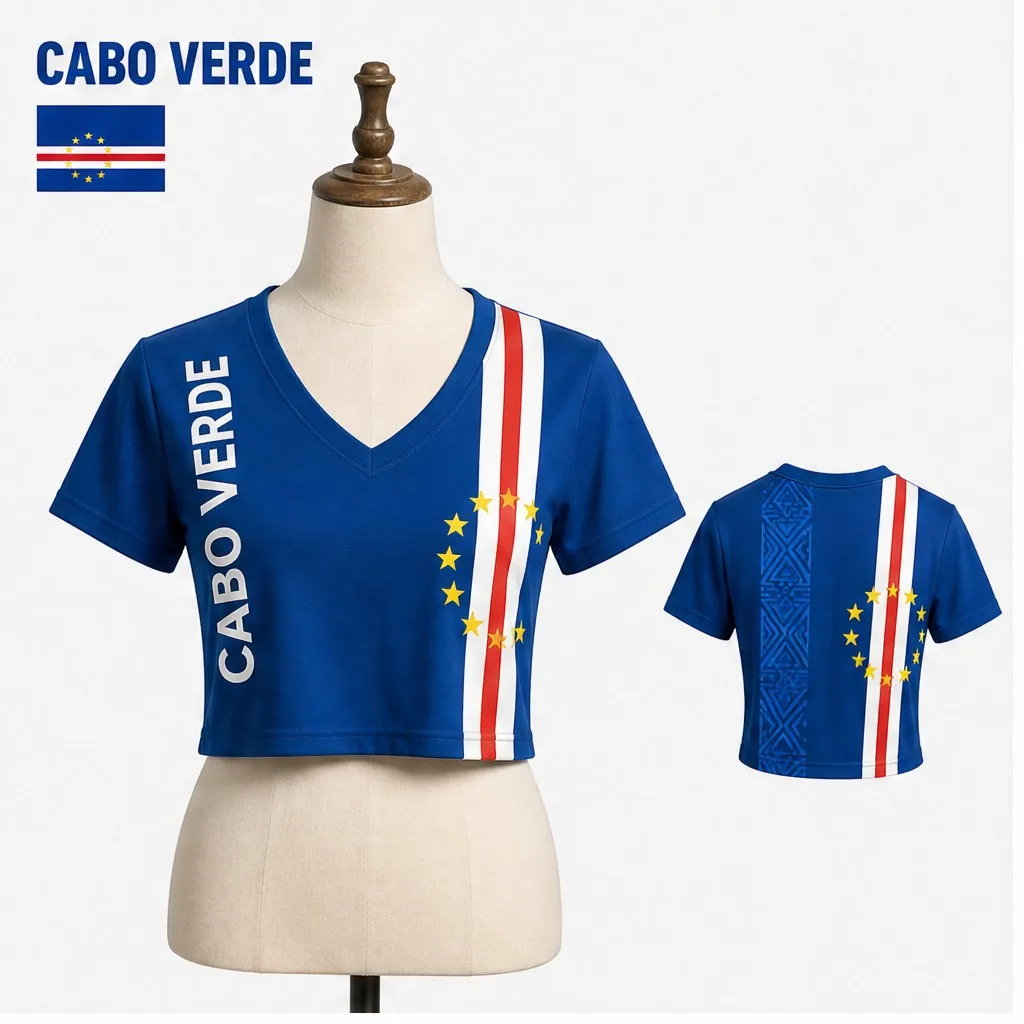 Womens Cape Verde V Neck Short Sleeve Crop Top Vertical Stripe Star Print Urban Casual Summer Shirt for Street Travel Daily Wear