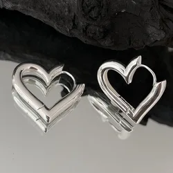 New 925 Sterling Silver Heart Earrings Charming Minimalist Style Earrings Party Gift Women Fine Jewelry