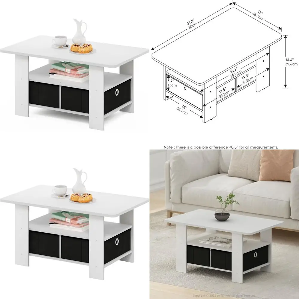

Compact Contemporary Coffee Table with Storage Drawer, White, Suitable for Living Room, Bedroom, Home Office