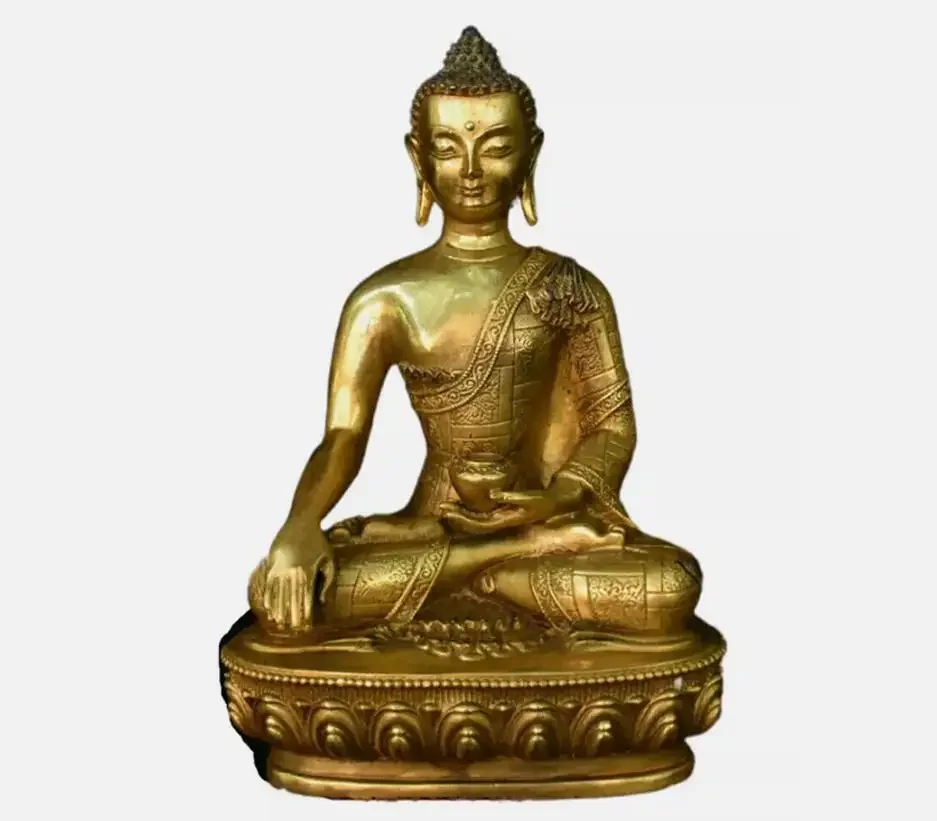 Antique Old Tibetan Bronze Gilt Shakyamuni Amitabha Buddha Tathagata Bowl Statue